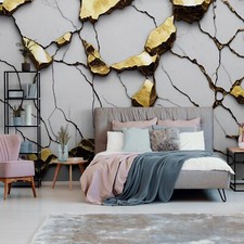 Fototapete Marmor 3D EFFEKT Grau Gold Steinwand Steinoptik VLIES TAPETE XXL