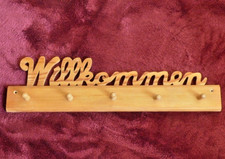 Wandgarderobe Garderobe Holz Kiefer "Willkommen"  5 Haken 