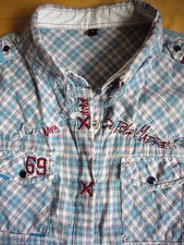 ?De Puta Madre Bluse Kariert Weiß Blau Rot mit tollen Details S #Trend w.Neu