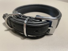 Hundehalsband breit schwarz Chrom gefüttert Glattleder Halsumfang 32 - 38 cm