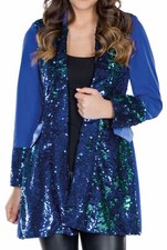 Paillettenjacke Gehrock mit Pailletten Damen blau Glitzerjacke Karneval Fasching