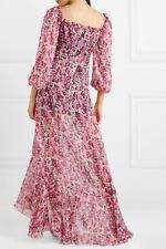 RAQUEL DINIZ Maxikleid Mohn Blumen Print Seide Chiffon Rosa Georgette IT 38 S