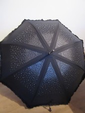 Regenschirm Stockschirm groß 100 cm schwarz mit Strass Rüschen alt Top wie Neu