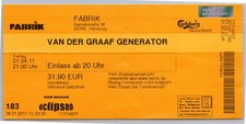 Van der Graaf Generator Ticket 2011 Tour - Hamburg Fabrik - Konzert Karte