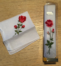 FISBA STOFFELS 2 x Stofftaschentuch Taschentuch weiß Rosen Vintage NEU