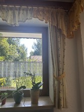 Vintage Vorhang Set mit Rüsche und Spitze gelb/creme- Landhausstil