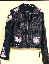 KUNST LEDER JACKE GR 36 / 38 MIT STRASS   FARBE SCHWARZ von  AMISU