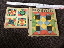 2 Legespiel Mosaik  Lernspiel. Ca. 1950 .Spielzeug OVP aus Holz im Karton. ah