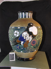 Steingut Vase Amphora Emaille Malerei Art Deco 20er J. Taube floral Vogel XL