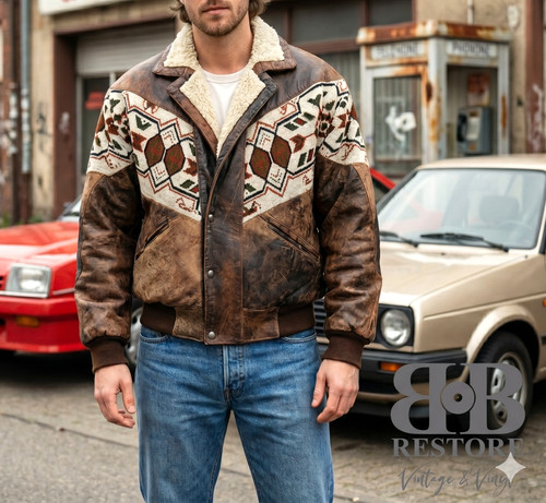 Vintage lederjacke mit - 80's,