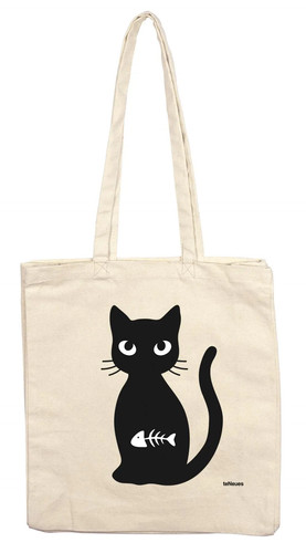 Stofftasche katze mit fisch - stofftasche,