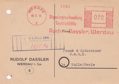 Werdau postkarte 1946 rudolf - werdau,,