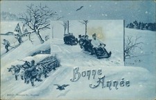 Ansichtskarte Neujahr Neues Jahr um 1910 (9883) Schlittenfahrt Ski