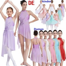 Damen Mächen Lyrisch Ärmellos Tanzkleid mit Strass Ballettbody Asymmetrisch Rock