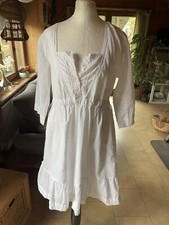 Bleifrei Boho Kleid L leicht weiß Baumwolle Zugbänder Stickerei Knöpfe gefüttert