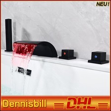 Schwarz Badewannenarmatur LED Wasserfall Duschset mit Brause Wasserhahn