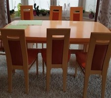 Essgruppe mit 6 Stühlen, Tisch Ahorn Massiv, auf Rollen, ausziehbar, auf 3,50m