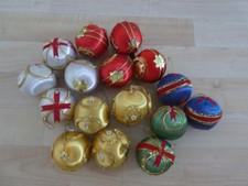 alte Vintage Seidenfaden Kugeln, Weihnachtskugeln, Christbaumschmuck, 16 Stück