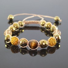 Damen Gold/Braun Tiger Auge Perlen Shamballa Armband Zircon verstellbar, Frauen