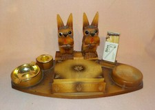 ++ Rauchergarnitur / Raucher - Set aus Holz / Hund /  Fox-Terrier ++