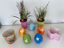 Osterdekoration Deko Ostern 9 Teile Ostereier, Vasen mit Hasen & Zweige + Gläser