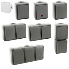 Feuchtraum Steckdosen Serie Secure IP44 f. Außen Aufputz Doppel Steckdose Taster