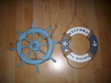 2 x große Wanddeko Steuerrad/Rettungsring Holz Maritim TOP