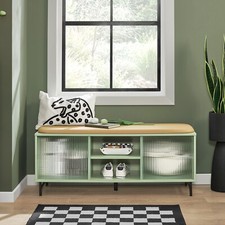 B-Waren Schuhbank mit Schiebetüren aus Glas Garderobenbank FSR115-GR-bwaren