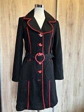 Pussy Deluxe Mantel M Schwarz-Rot Katze Retro Rockabilly Wollmantel