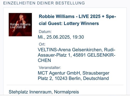 Robbie williams tickets - robbie,