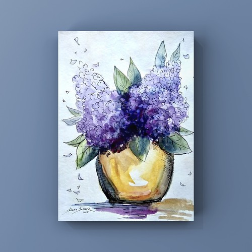 Original aquarell bild lila - aquarell,