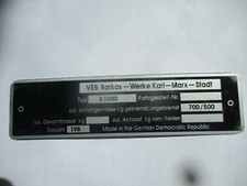 Typenschild ID-Plate Schild IFA VEB Barkas Werke Karl-Marx-Stadt S74 bj