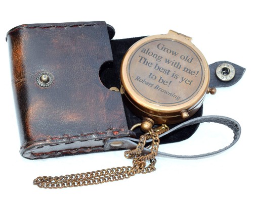 Brass compass engraved grow - brass, "grow