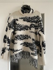 Zara Premium Knit Strickpullover Poncho Schwerstrick Fransen Rollkragen 