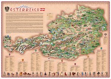 Kinderzimmer Dekoration Wandbild Landkarte Poster Österreich 68x96cm querformat
