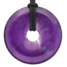 Amethyst lila Donut 40 mm Anhänger mit Baumwollband | Edelsteinschmuck