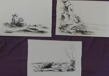 3 Tuschezeichnungen, original