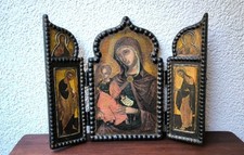 Antike russische Triptychon-Ikone – Handbemalt auf Holz, ca. 1880–1920