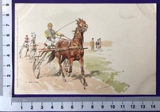 Farblitho Künstlerkarte sig. C. BECKER Pferd Rennen Sulky Trabrennen