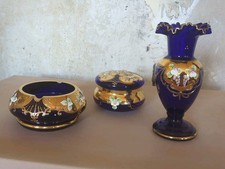 Set Kobaltglas Böhmen Vase