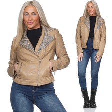 Damen Lederjacke Bikerjacke Kunstleder in Lederoptik kurz Moto Style Motorrad