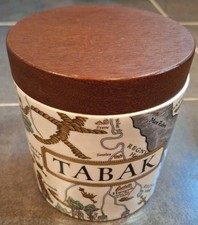vintage Tabak Dose Ø12,3cm Keramik mit Holzdeckel