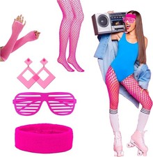 5 TLG 80er Jahre Kleidung Damen Neon Party Outfit 1980s Accessoires Kostüm Set
