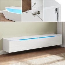 LED TV Lowboard Hängeboard Wandschrank Wohnzimmer Schrank Weiß Hochglanz 180cm