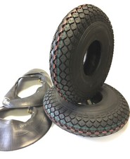 2x Rollstuhlreifen 4.10/3.50-5 + Schläuche schwarz Elektromobil Scooter E-Rolli