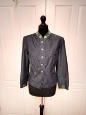 AMANN Trachtenjacke Jacke Jeans mit Stickerei Edelsteinen Knöpfe Gr.42 Top Zust
