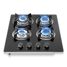 Gaskochfeld 4 Flammen Glaskeramik Gasherd Glas Einbauherd LPG Gas Propangas 60CM