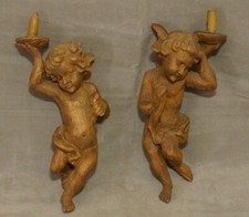 2X KERZENHALTER WANDHALTER PUTTE ENGEL JUNGE GESCHNITZT HOLZ
