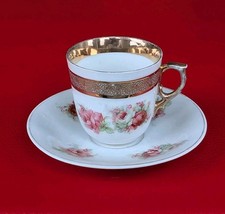 ~1900 Sammeltasse Mokka Mocca Gold Relief Historismus Blumen Rosa Grün Rosen Art