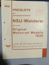 Original Prospekt Preisliste NSU Wanderer Motorrad 1930 Oldtimer